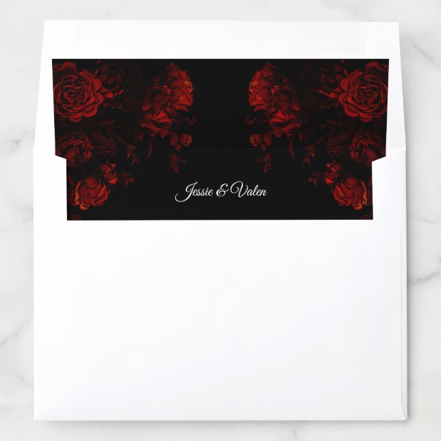 Deep Red Floral Elegant Gothic Wedding Envelope Liner (In Envelope)