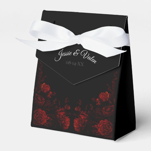 Deep Red Floral Elegant Gothic Wedding Favor Boxes (Front Side)