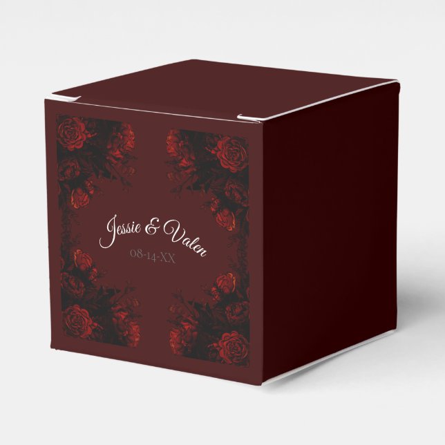 Deep Red Floral Elegant Gothic Wedding Favor Boxes (Front Side)