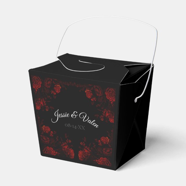 Deep Red Floral Elegant Gothic Wedding Favor Boxes (Front Side)