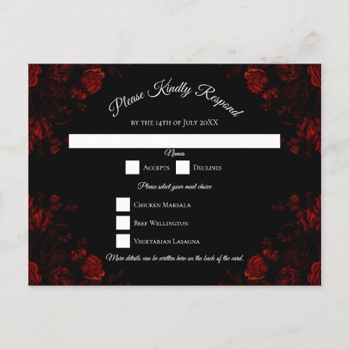 Deep Red Floral Elegant Gothic Wedding Holiday Postcard