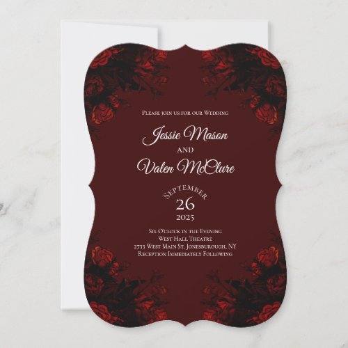 Deep Red Floral Elegant Gothic Wedding Invitation