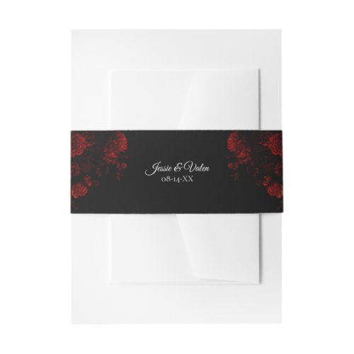 Deep Red Floral Elegant Gothic Wedding Invitation Belly Band