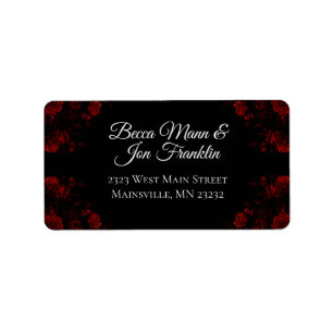 Deep Red Floral Elegant Gothic Wedding Label