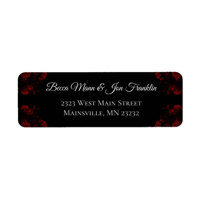 Deep Red Floral Elegant Gothic Wedding Label (Front)