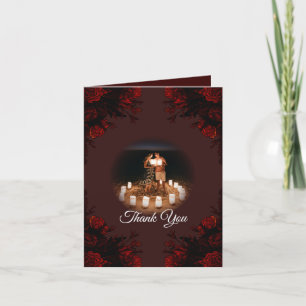Deep Red Floral Elegant Gothic Wedding Letterpress Thank You Card