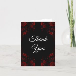 Deep Red Floral Elegant Gothic Wedding Letterpress Thank You Card