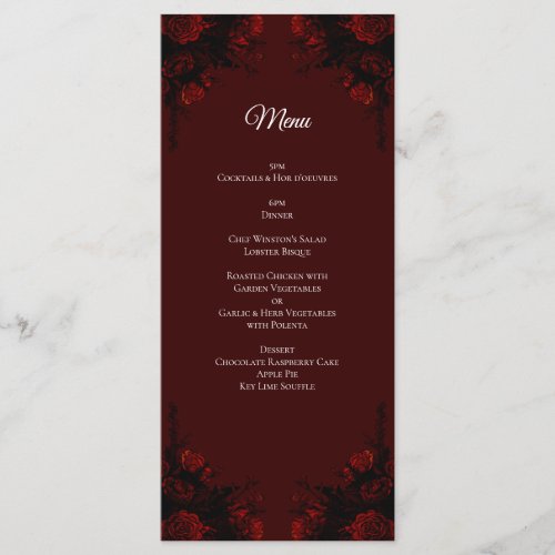 Deep Red Floral Elegant Gothic Wedding Menu