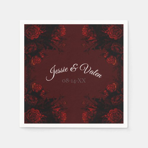 Deep Red Floral Elegant Gothic Wedding Napkins