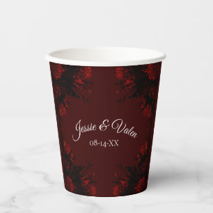 Deep Red Floral Elegant Gothic Wedding Paper Cups