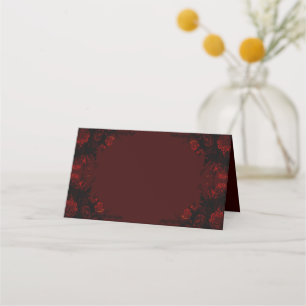 Deep Red Floral Elegant Gothic Wedding Place Card