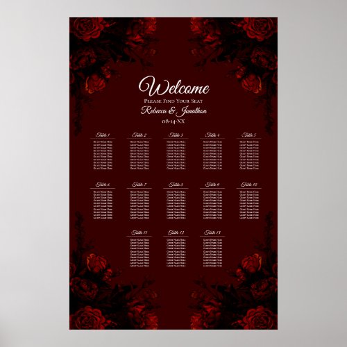Deep Red Floral Elegant Gothic Wedding Poster