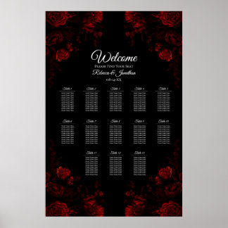 Deep Red Floral Elegant Gothic Wedding Poster