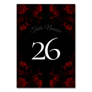 Deep Red Floral Elegant Gothic Wedding Table Number