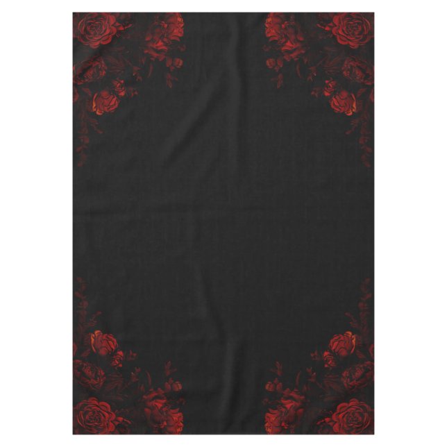 Deep Red Floral Elegant Gothic Wedding Tablecloth (Front)