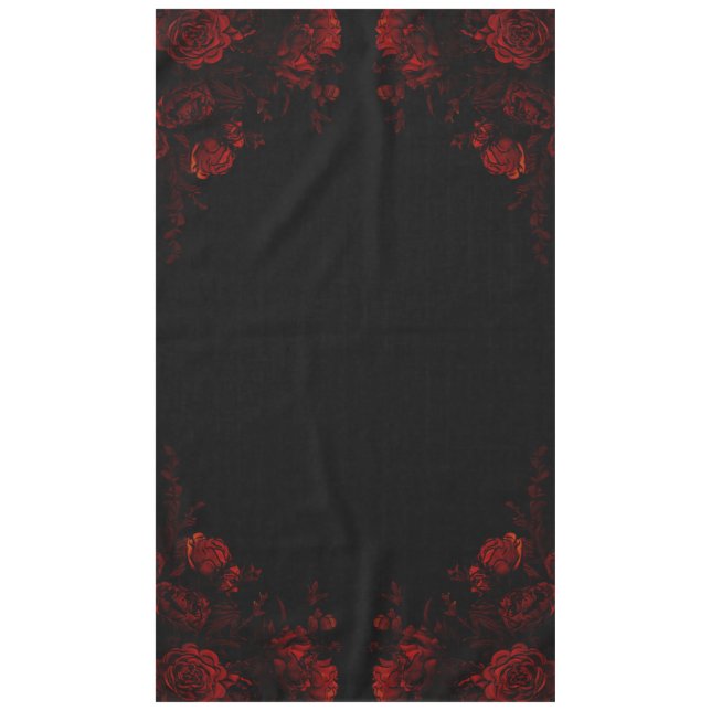 Deep Red Floral Elegant Gothic Wedding Tablecloth (Front)