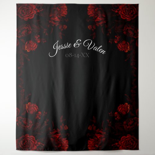 Deep Red Floral Elegant Gothic Wedding Tapestry