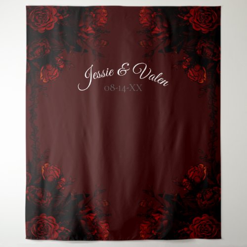Deep Red Floral Elegant Gothic Wedding Tapestry