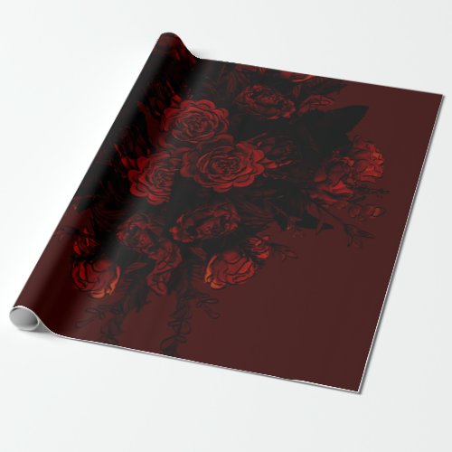 Deep Red Floral Elegant Gothic Wedding Wrapping Paper