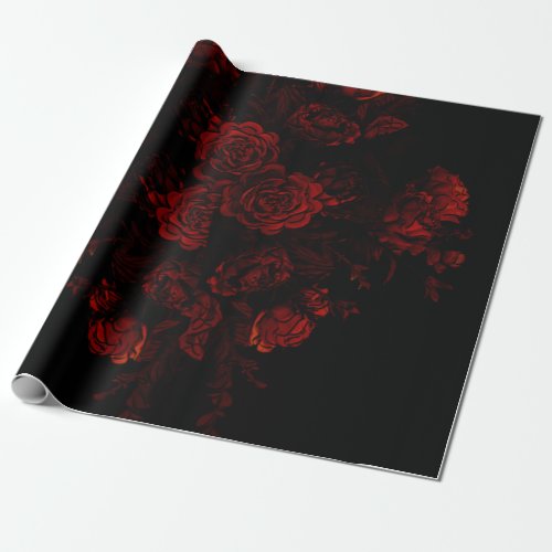 Deep Red Floral Elegant Gothic Wedding Wrapping Paper