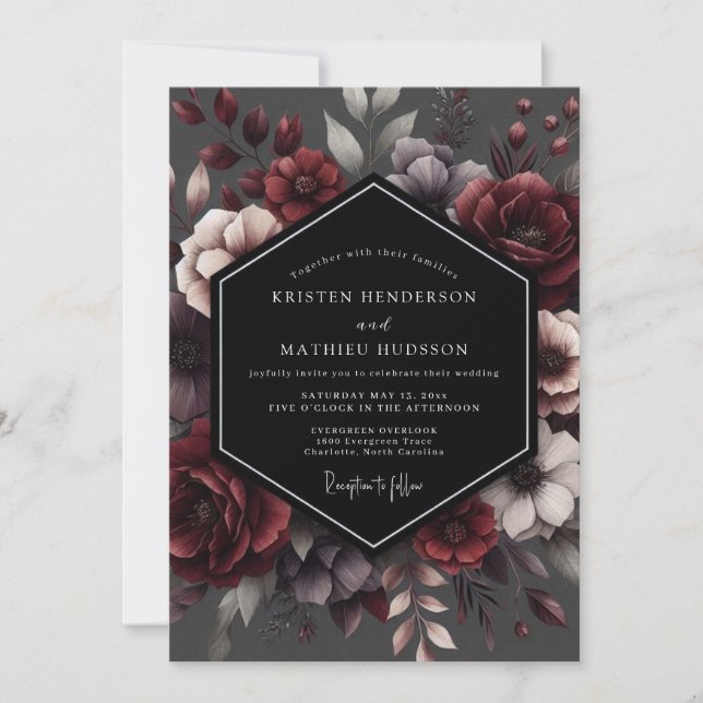 Deep Red Floral Enchantment Wedding Invitation (Front)