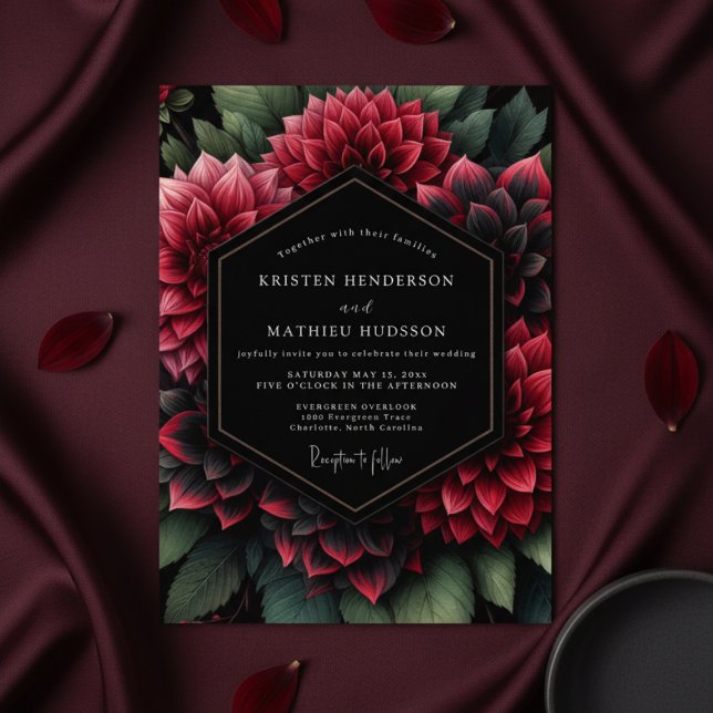 Deep Red Floral Opulent Wedding Invitation (Creator Uploaded)