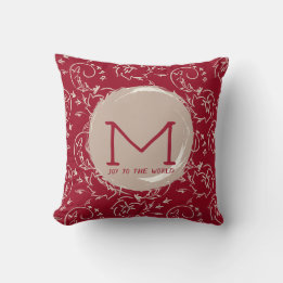 Deep Red Floral Scroll Monogram Accent Throw Pillow