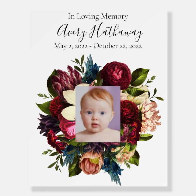 Deep Red Flower Photo Funeral Memorial Sign  (Front)