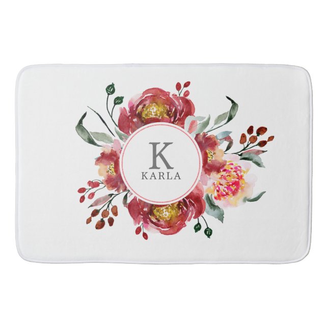 Deep-red flowers bouquet bath mat (Front)