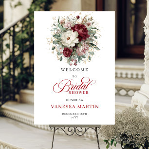 Deep Red Flowers Eucalyptus Gold Bridal Welcome   Poster