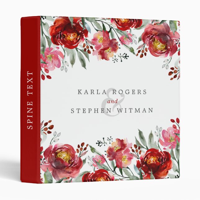 Deep-red Flowers Garden 3 Ring Binder (Front/Spine)