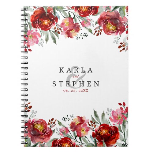 Deep_red garden flowers border notebook