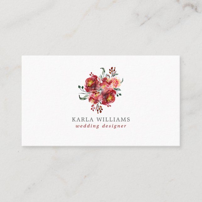 Deep-red Garden Flowers Bouquet Business Card (Front)