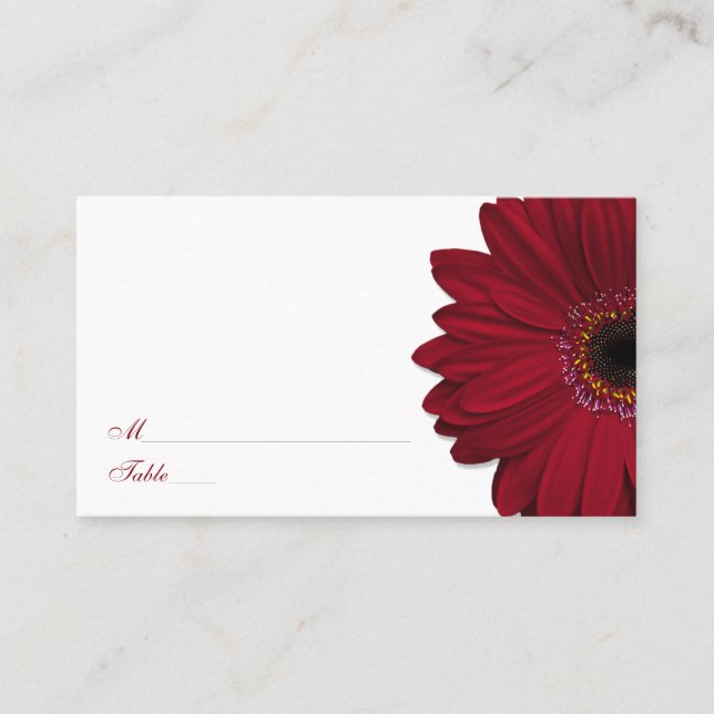 Deep Red Gerber Daisy Wedding Place Cards (Front)