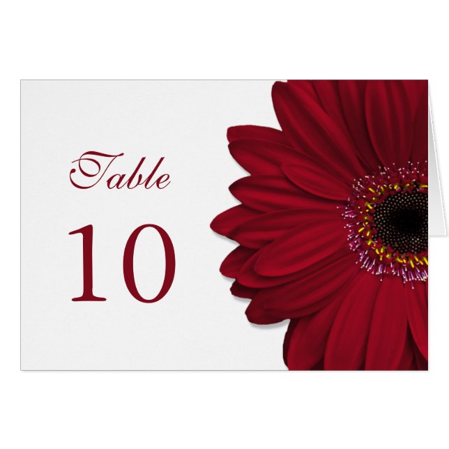 Deep Red Gerbera Daisy Wedding Table Card (Front Horizontal)
