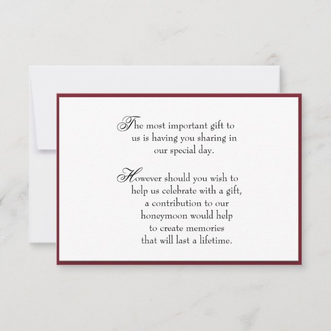 Deep Red Gift Insert Information Card for Wedding (Front)
