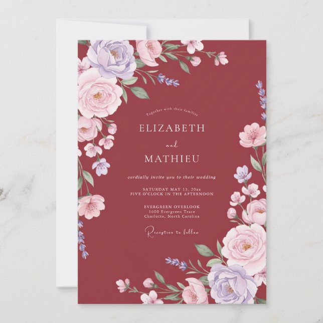 Deep Red Glamorous Autumnal Wedding Invitation (Front)