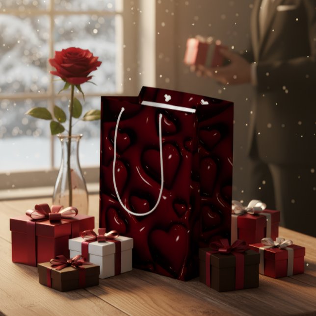 Deep Red Glossy Hearts Gift Bag (Creator Uploaded)