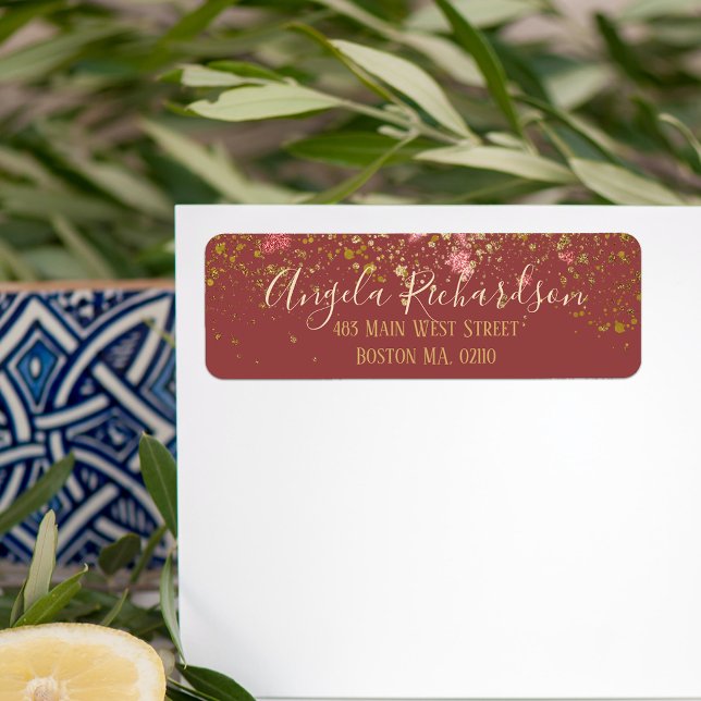 Deep Red Gold Glitter Paint Splatters Holiday Label (Creator Uploaded)