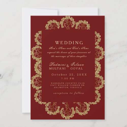 Deep Red  Gold Indian Style Wedding Invitation