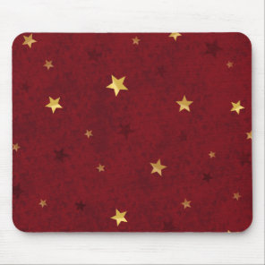 Deep Red Golden Stars Mouse Pad