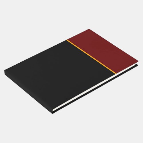 Deep Red Golden Yellow Accent Color Block On Black Guest Book