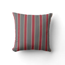 Deep Red, Gray Mauve beige Stripe Cushion 2