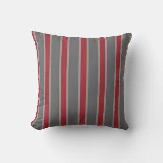 Deep Red, Gray Mauve beige Stripe Cushion 2