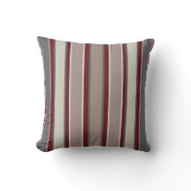 Deep Red, Gray Mauve beige Stripe Cushion 5