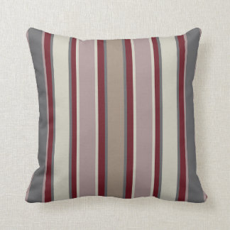 Deep Red, Gray Mauve beige Stripe Cushion 5