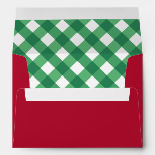 Deep Red % Green Checkered Liner Christmas Envelope