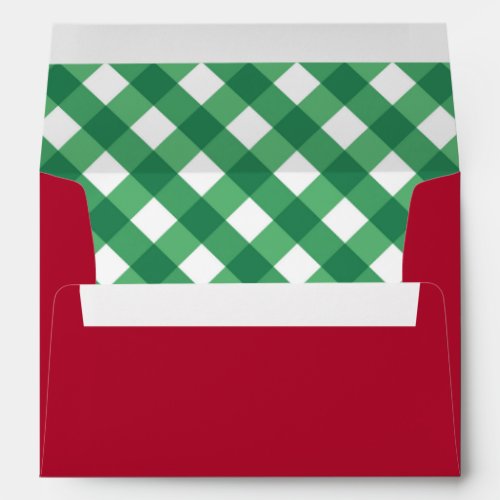 Deep Red  Green Checkered Liner Christmas Envelope