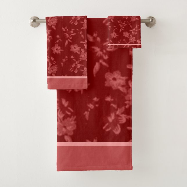 Deep Red Greyfloral pattern Bath Towel Set (Insitu)
