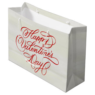 Deep Red Happy Valentines Day Calligraphy Large Gift Bag